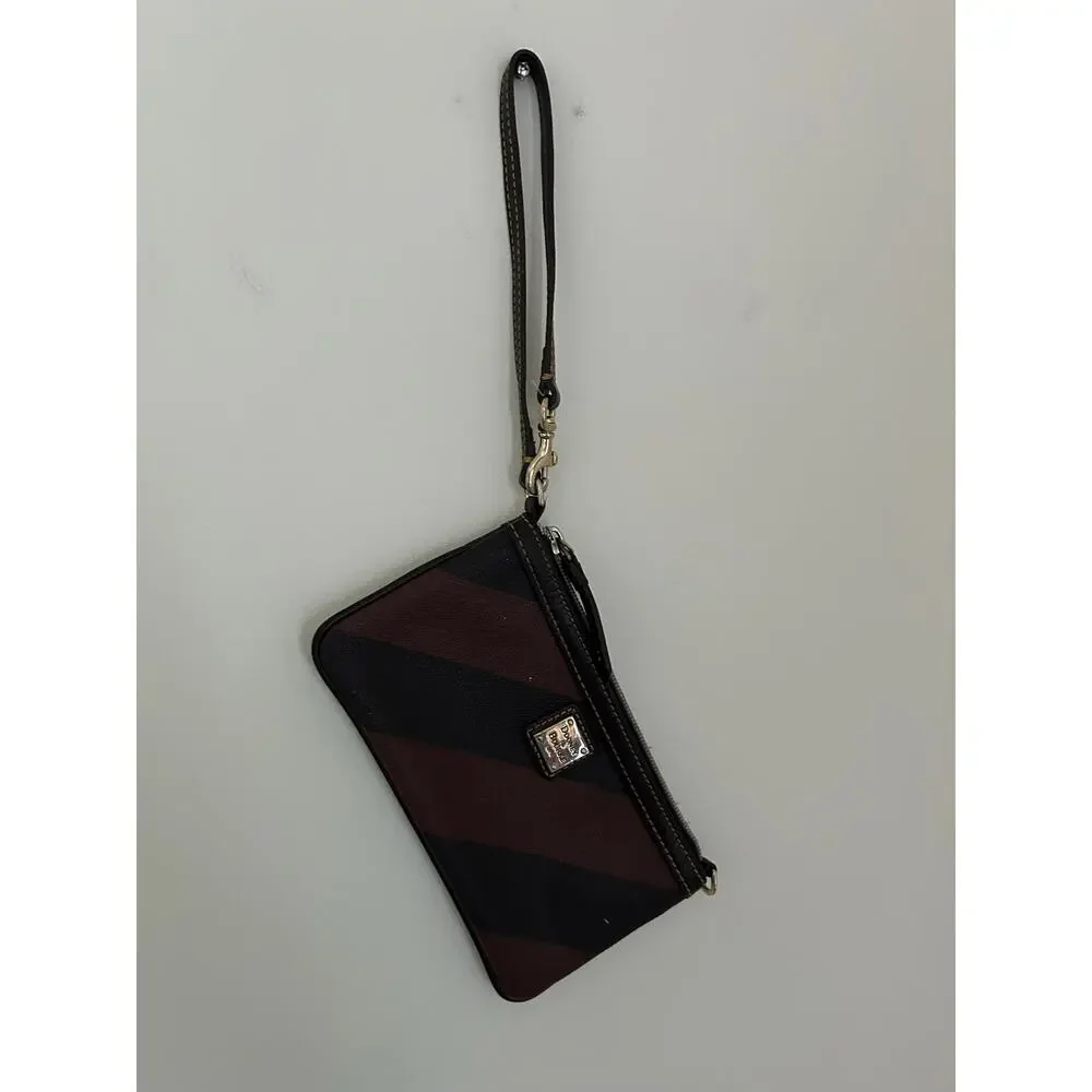Dooney and Bourke Brown Black Striped Leather Wristlet GUC Red Shoulder Strap